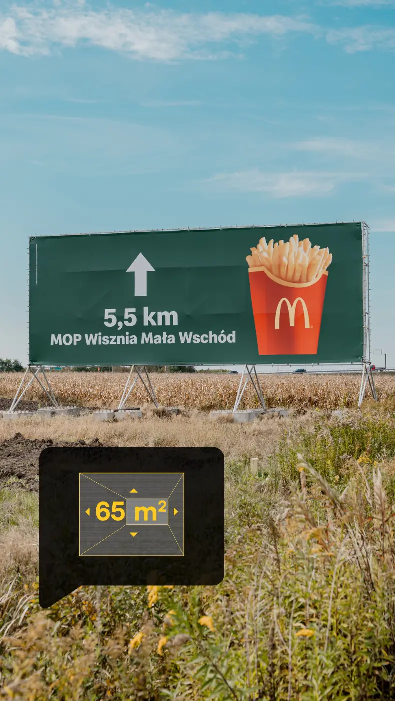 billboard S-5 Węzeł Kryniczno (zachód, widok Wrocław - Poznań), 13 x 5 m.