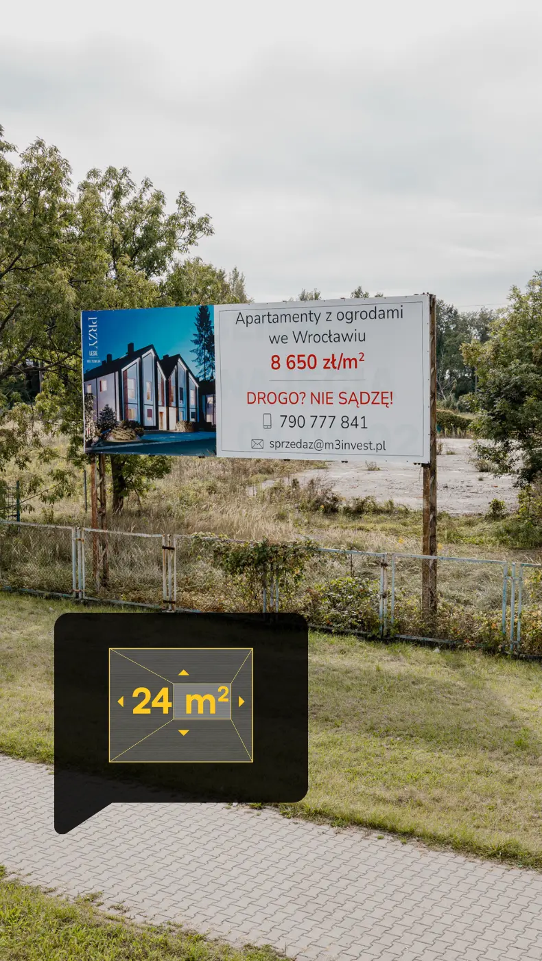billboard lotnicza 24 m. kw. Wrocław ul. Lotnicza 100 Wrocław - na wysokości ul. Bednarskiej, kierunek CENTRUM - 8,00 x 3,00 m. XL